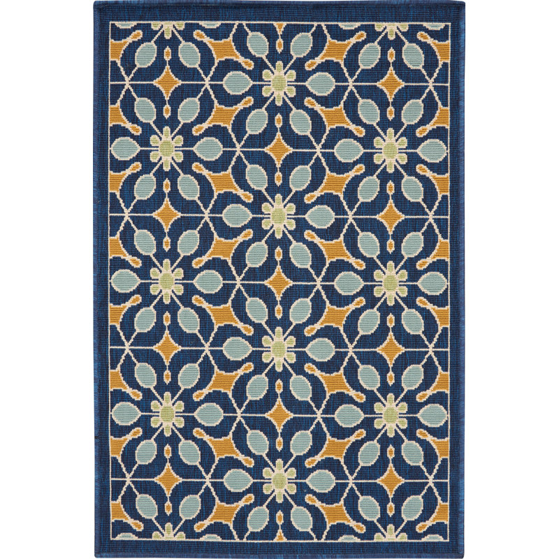 Sol 72 Outdoor™ Monterey Geometric Navy/Blue/Gold Area Rug & Reviews